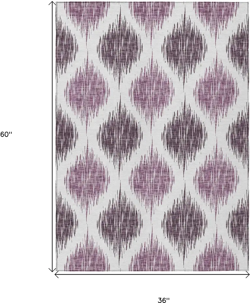 Purple Plum And Ivory Ikat Washable Indoor Outdoor Area Rug Photo 3