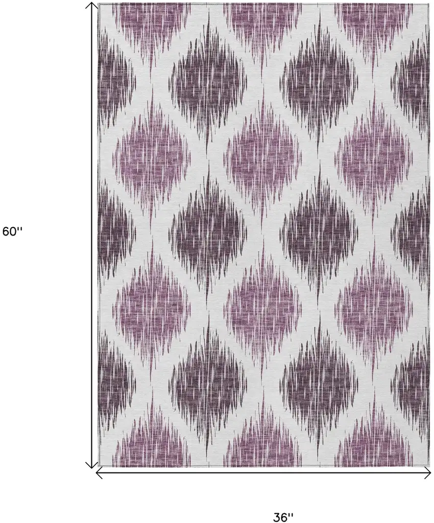 Purple Plum And Ivory Ikat Washable Indoor Outdoor Area Rug Photo 3
