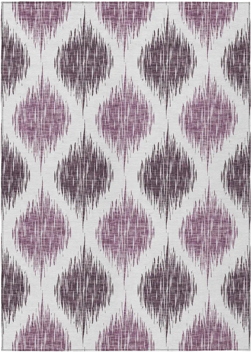 Purple Plum And Ivory Ikat Washable Indoor Outdoor Area Rug Photo 2