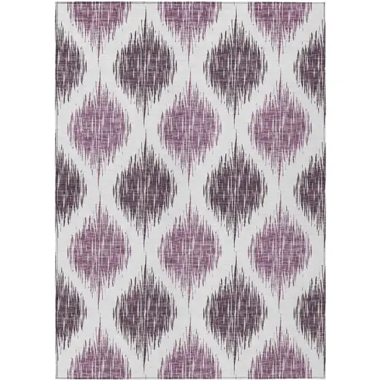 Purple Plum And Ivory Ikat Washable Indoor Outdoor Area Rug Photo 2