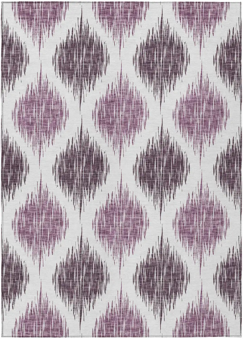 Purple Plum And Ivory Ikat Washable Indoor Outdoor Area Rug Photo 2