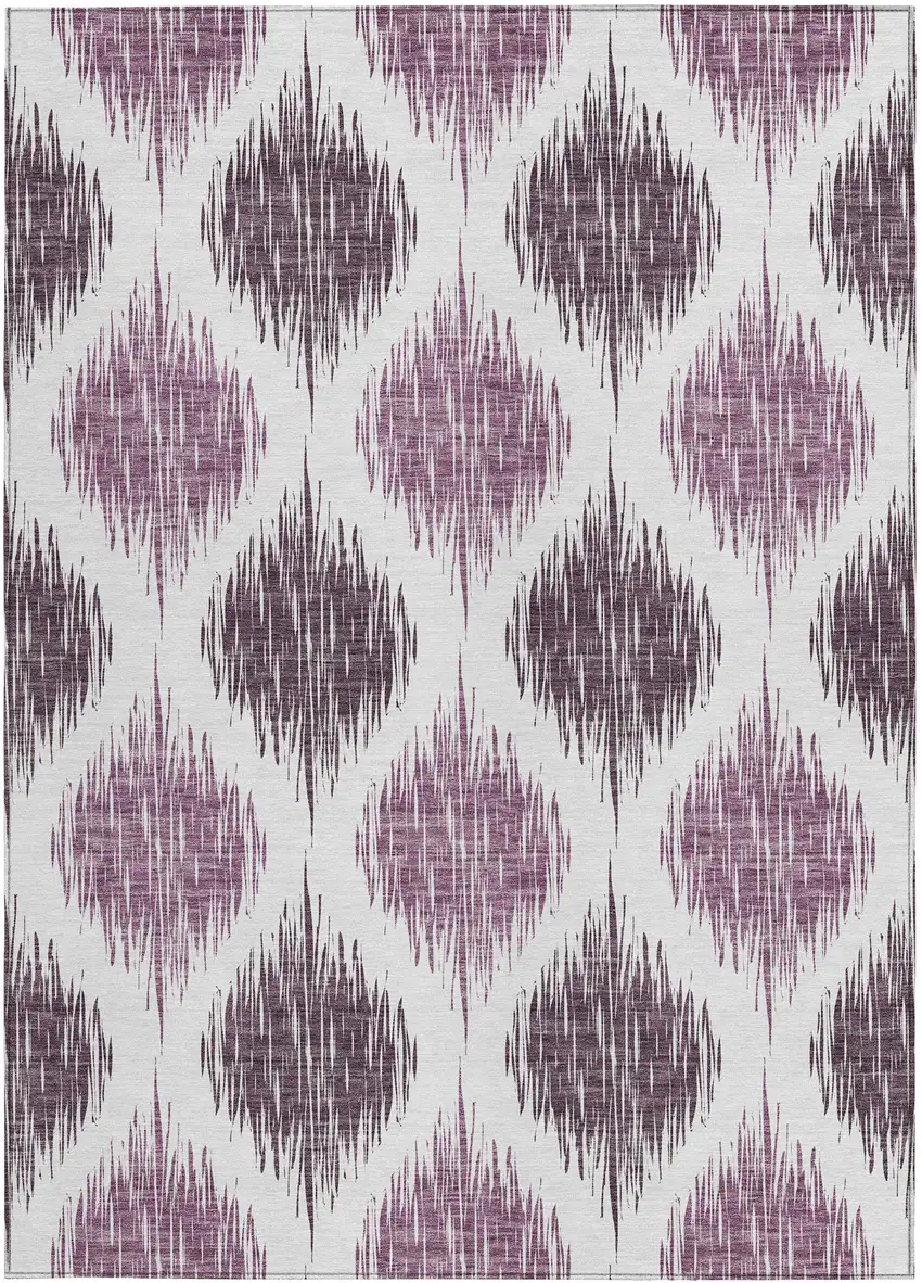 Purple Plum And Ivory Ikat Washable Indoor Outdoor Area Rug Photo 8