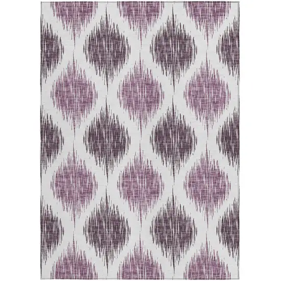 Purple Plum And Ivory Ikat Washable Indoor Outdoor Area Rug Photo 7