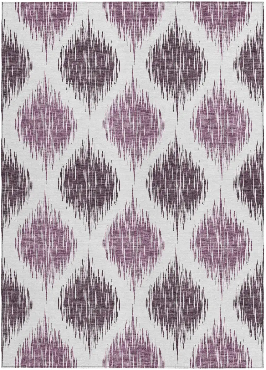 Purple Plum And Ivory Ikat Washable Indoor Outdoor Area Rug Photo 7