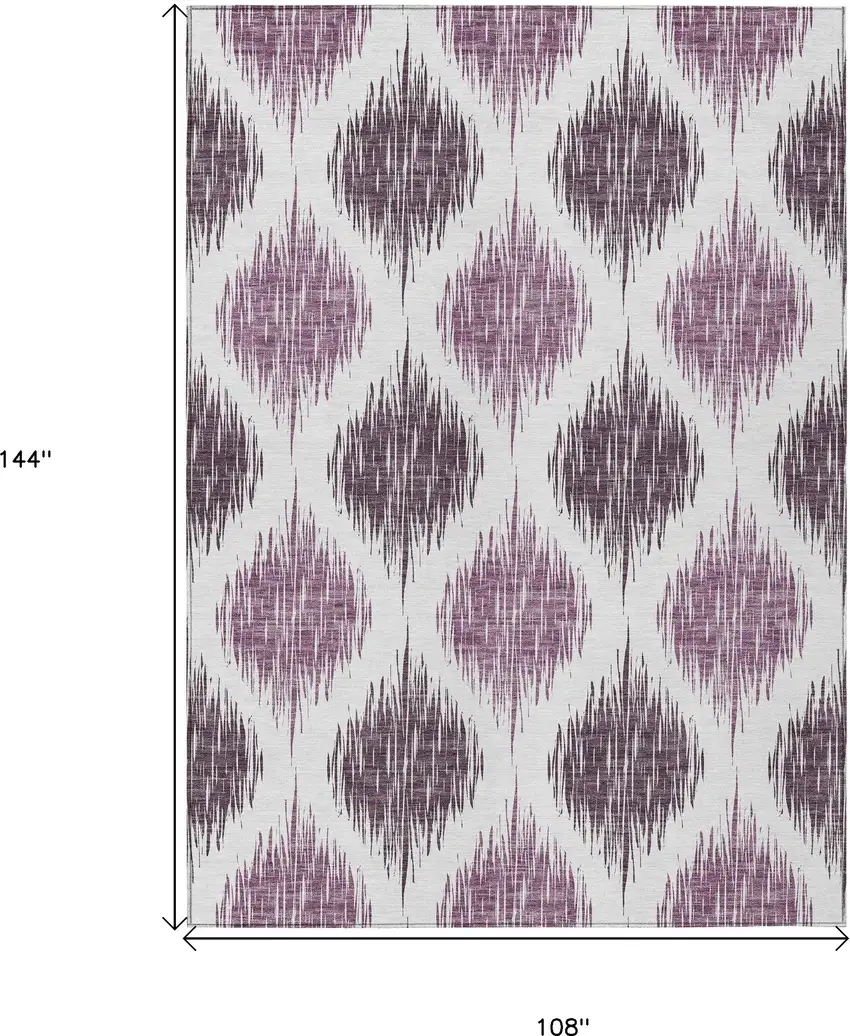 Purple Plum And Ivory Ikat Washable Indoor Outdoor Area Rug Photo 3