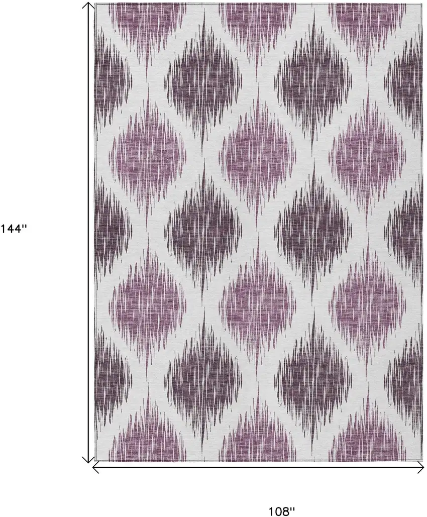 Purple Plum And Ivory Ikat Washable Indoor Outdoor Area Rug Photo 3