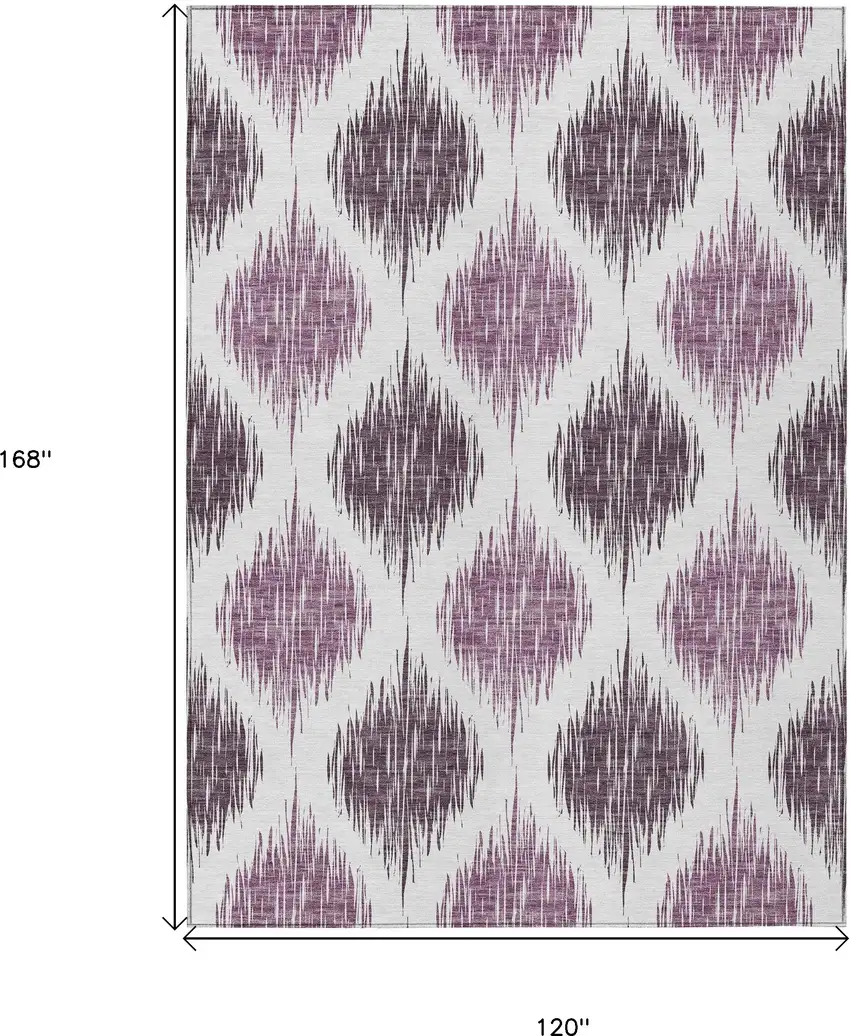Purple Plum And Ivory Ikat Washable Indoor Outdoor Area Rug Photo 3