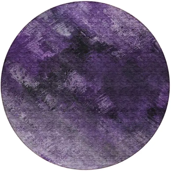 Purple Round Abstract Washable Non Skid Indoor Outdoor Area Rug Photo 4