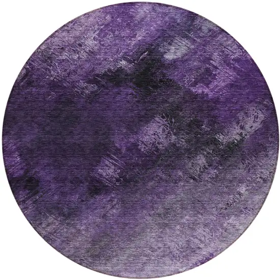 Purple Round Abstract Washable Non Skid Indoor Outdoor Area Rug Photo 2