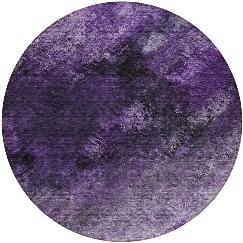 Purple Round Abstract Washable Non Skid Indoor Outdoor Area Rug Photo 2