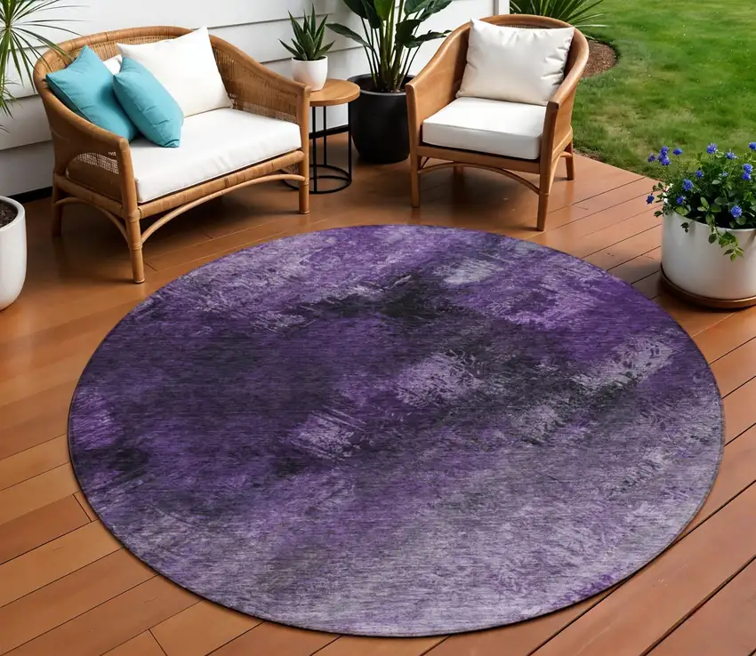 Purple Round Abstract Washable Non Skid Indoor Outdoor Area Rug Photo 1