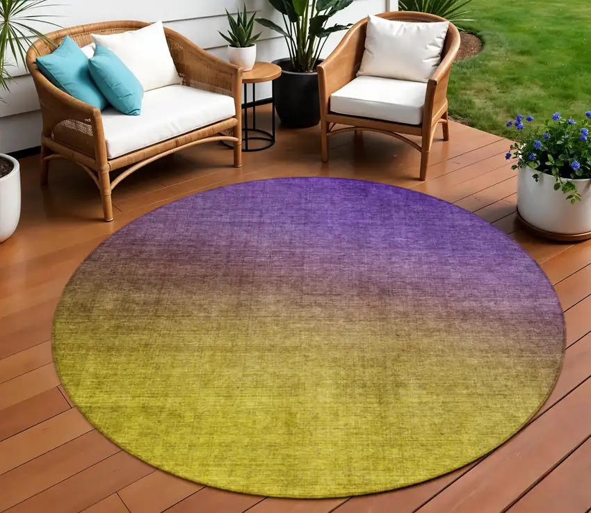 Purple Round Ombre Washable Non Skid Indoor Outdoor Area Rug Photo 1