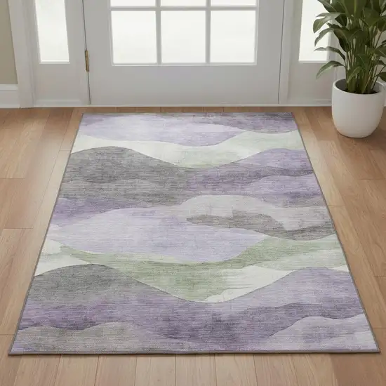 Purple Sage And Gray Abstract Washable Area Rug With UV Protection Photo 2
