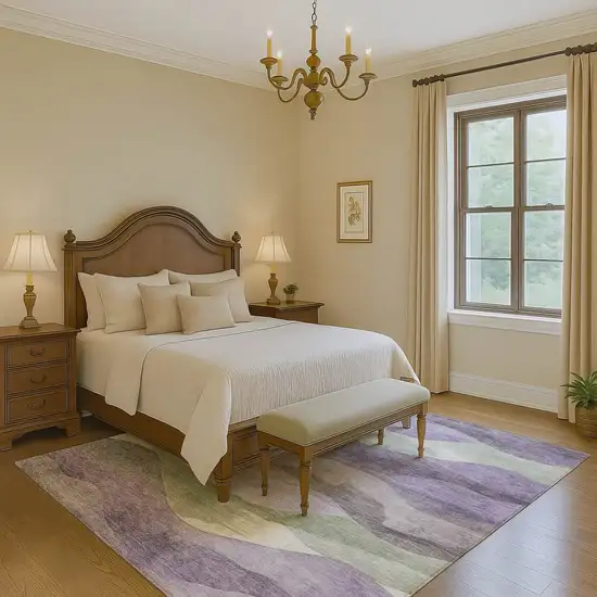 Purple Sage And Gray Abstract Washable Area Rug With UV Protection Photo 6