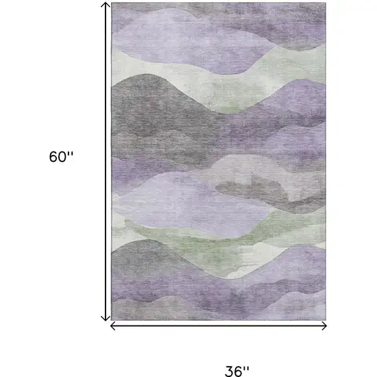 Purple Sage And Gray Abstract Washable Area Rug With UV Protection Photo 9