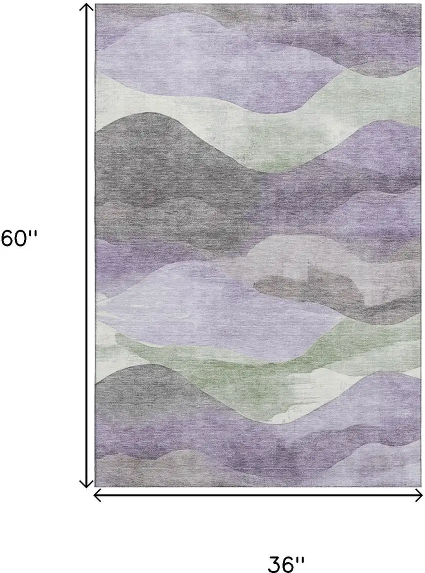 Purple Sage And Gray Abstract Washable Area Rug With UV Protection Photo 9