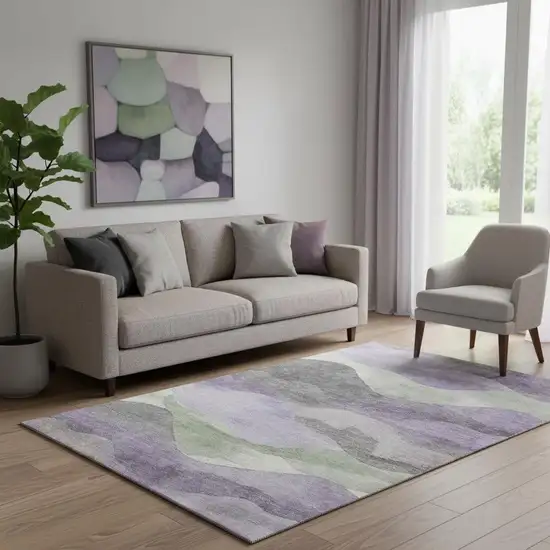 Purple Sage And Gray Abstract Washable Area Rug With UV Protection Photo 2