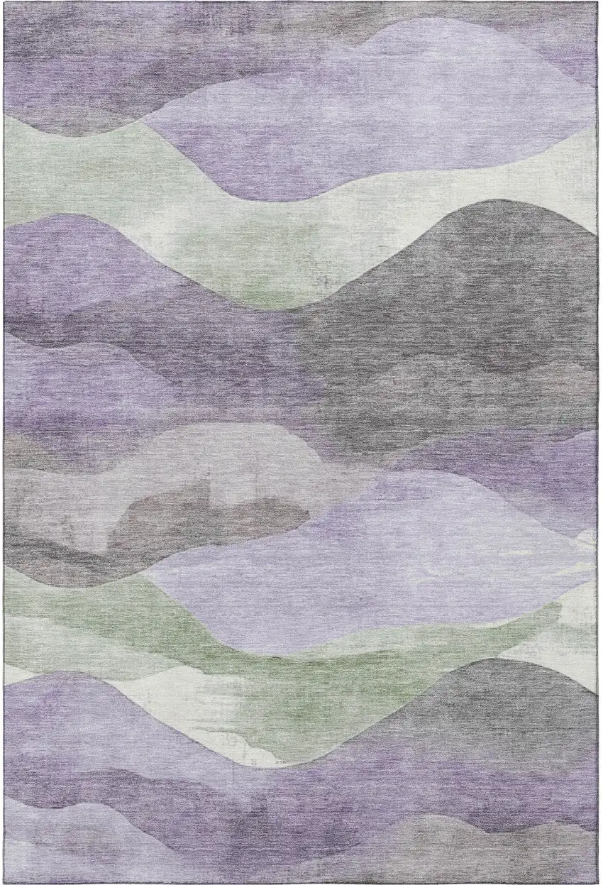 Purple Sage And Gray Abstract Washable Area Rug With UV Protection Photo 4