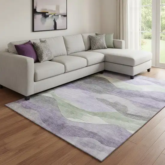 Purple Sage And Gray Abstract Washable Area Rug With UV Protection Photo 2