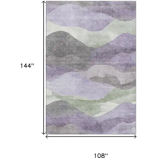 Purple Sage And Gray Abstract Washable Area Rug With UV Protection Photo 9