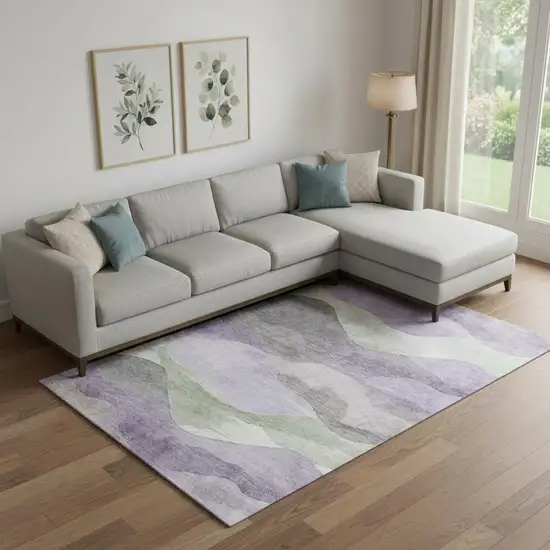 Purple Sage And Gray Abstract Washable Area Rug With UV Protection Photo 2