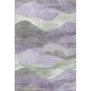 Photo of Purple Sage And Gray Abstract Washable Area Rug With UV Protection