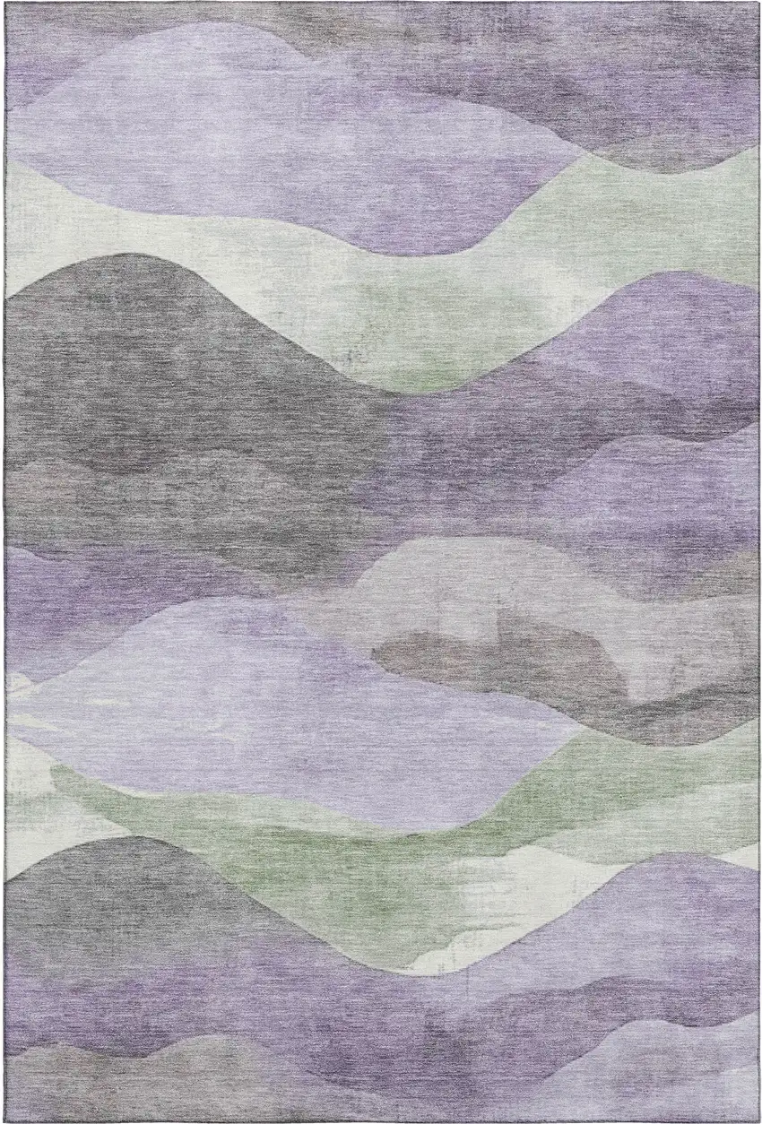 Purple Sage And Gray Abstract Washable Area Rug With UV Protection Photo 1