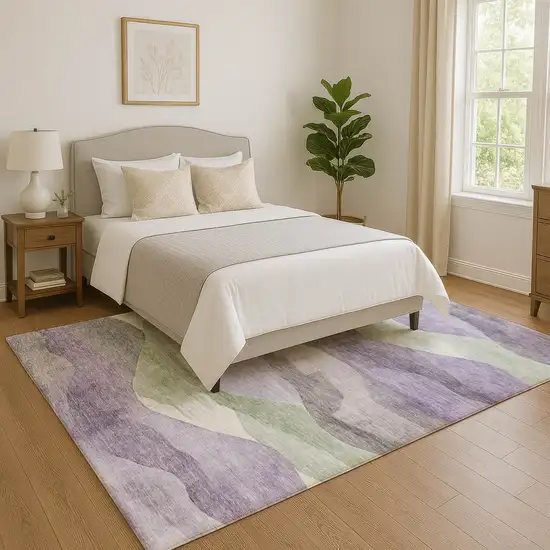 Purple Sage And Gray Abstract Washable Area Rug With UV Protection Photo 5