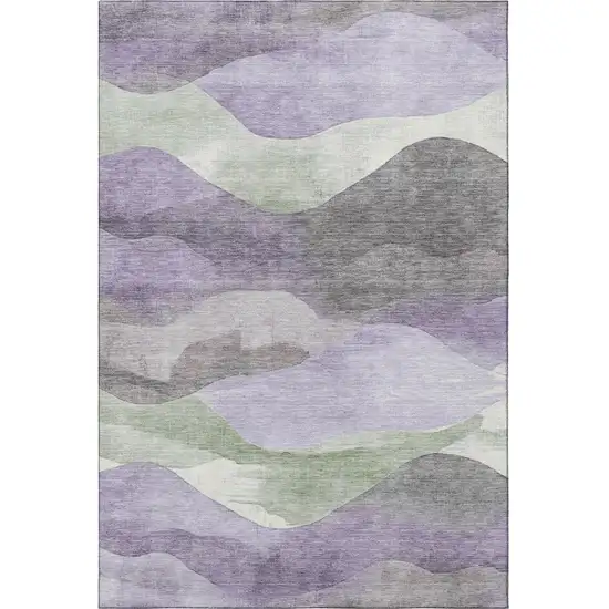 Purple Sage And Gray Abstract Washable Area Rug With UV Protection Photo 4