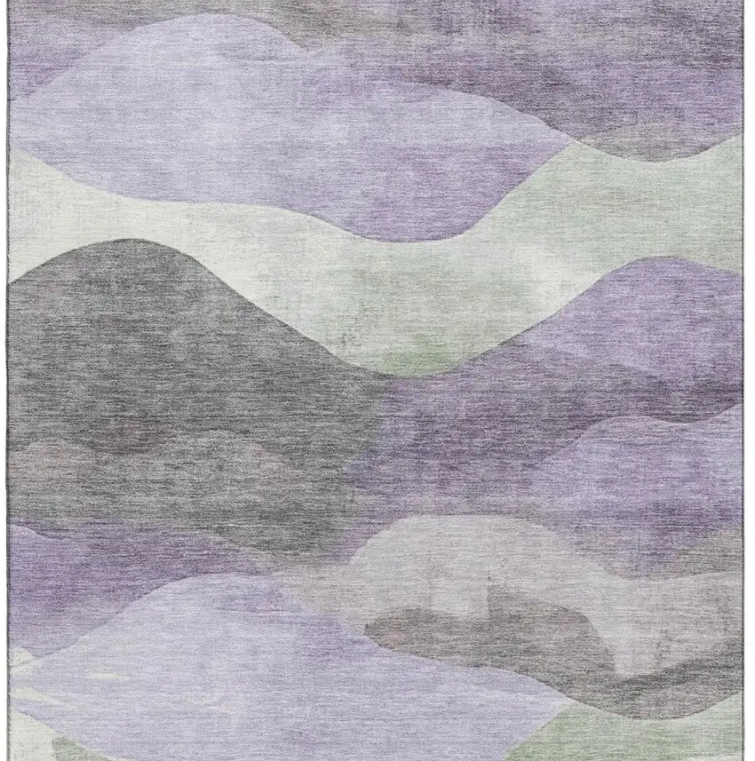 Purple Sage And Gray Abstract Washable Area Rug With UV Protection Photo 4