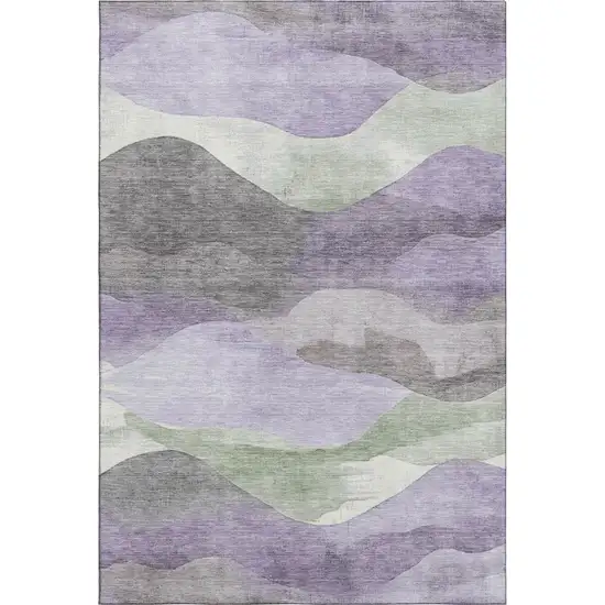 Purple Sage And Gray Abstract Washable Area Rug With UV Protection Photo 1