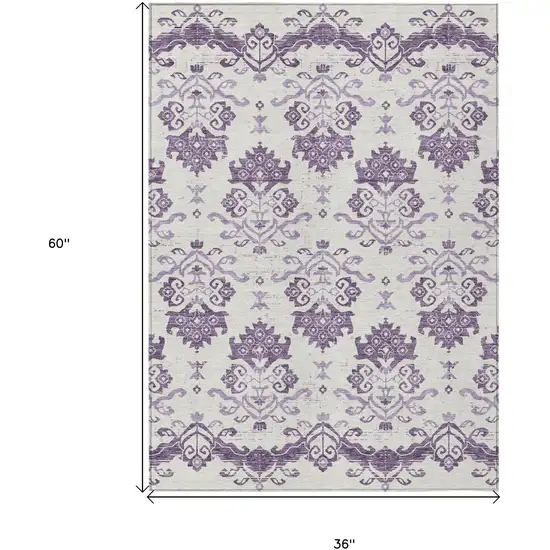 Purple Silver And Lilac Oriental Washable Indoor Outdoor Area Rug Photo 6