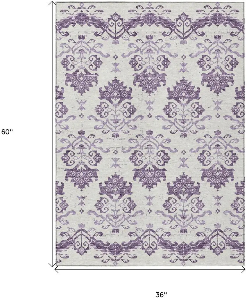 Purple Silver And Lilac Oriental Washable Indoor Outdoor Area Rug Photo 6