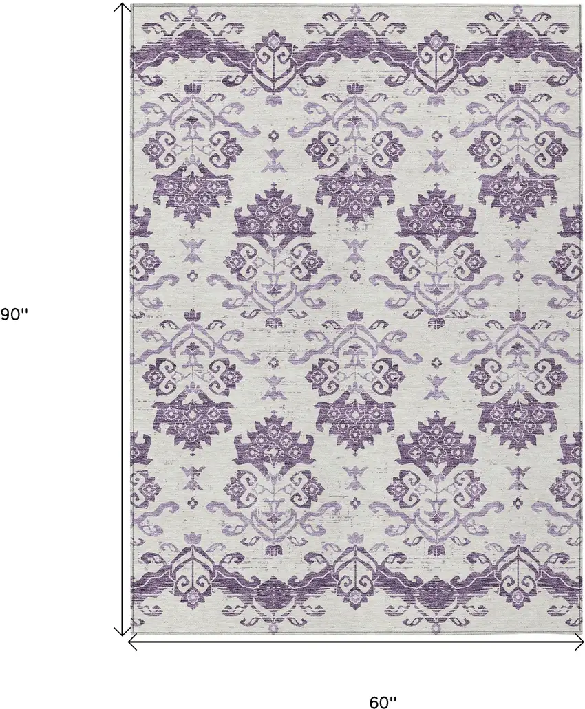 Purple Silver And Lilac Oriental Washable Indoor Outdoor Area Rug Photo 3