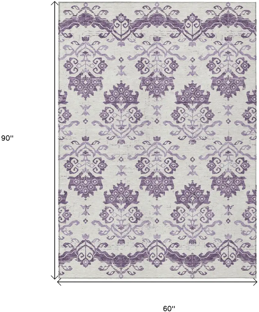 Purple Silver And Lilac Oriental Washable Indoor Outdoor Area Rug Photo 3
