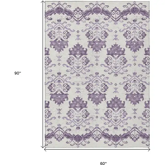 Purple Silver And Lilac Oriental Washable Indoor Outdoor Area Rug Photo 3