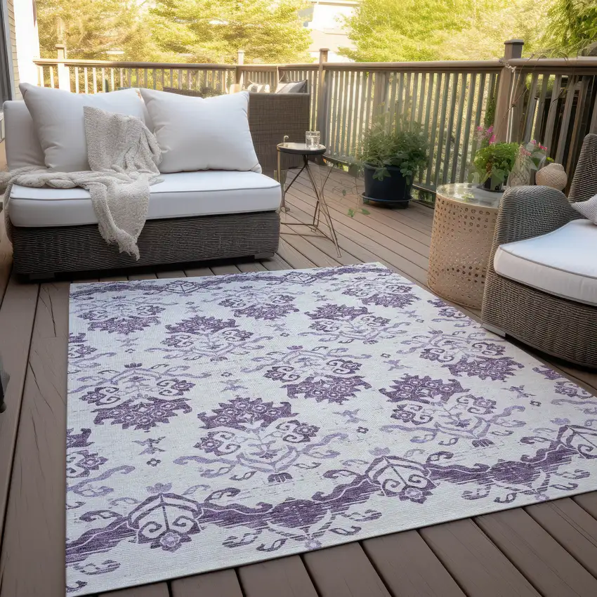 Purple Silver And Lilac Oriental Washable Indoor Outdoor Area Rug Photo 8