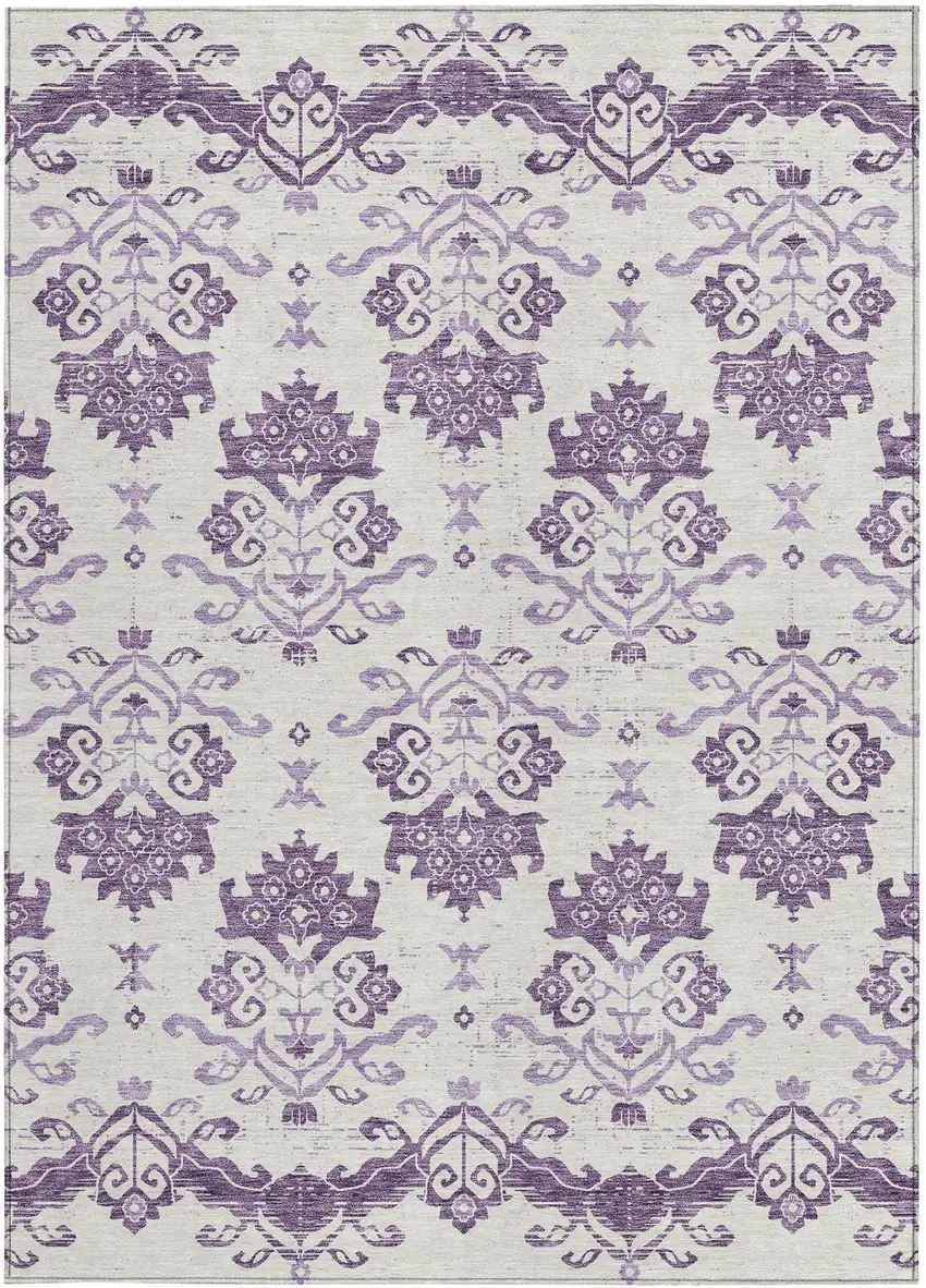 Purple Silver And Lilac Oriental Washable Indoor Outdoor Area Rug Photo 4