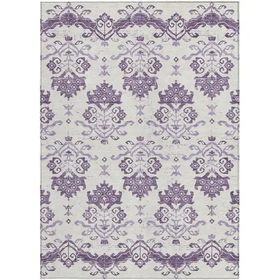 Purple Silver And Lilac Oriental Washable Indoor Outdoor Area Rug Photo 4