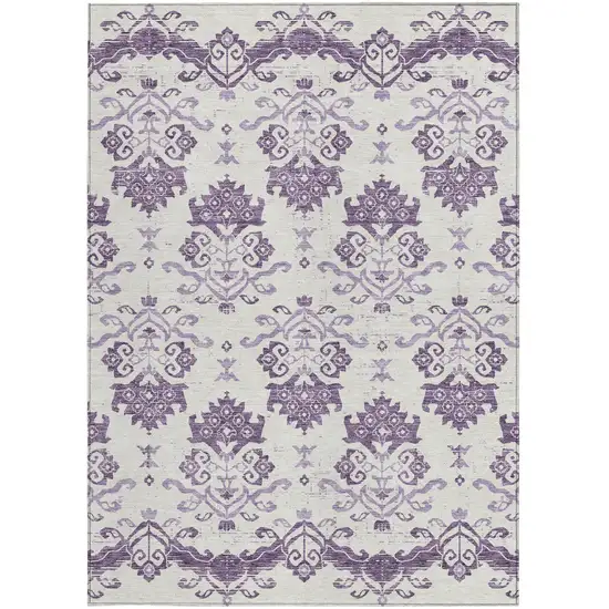 Purple Silver And Lilac Oriental Washable Indoor Outdoor Area Rug Photo 4