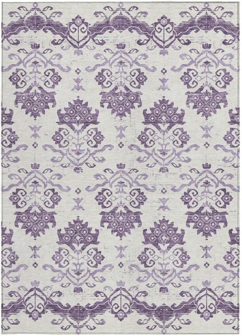 Purple Silver And Lilac Oriental Washable Indoor Outdoor Area Rug Photo 4