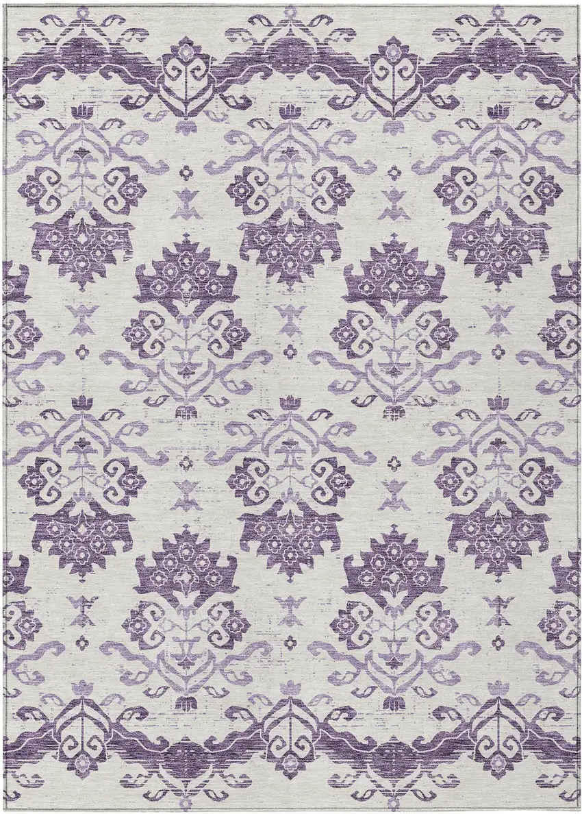 Purple Silver And Lilac Oriental Washable Indoor Outdoor Area Rug Photo 1