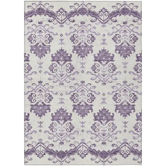 Purple Silver And Lilac Oriental Washable Indoor Outdoor Area Rug Photo 1