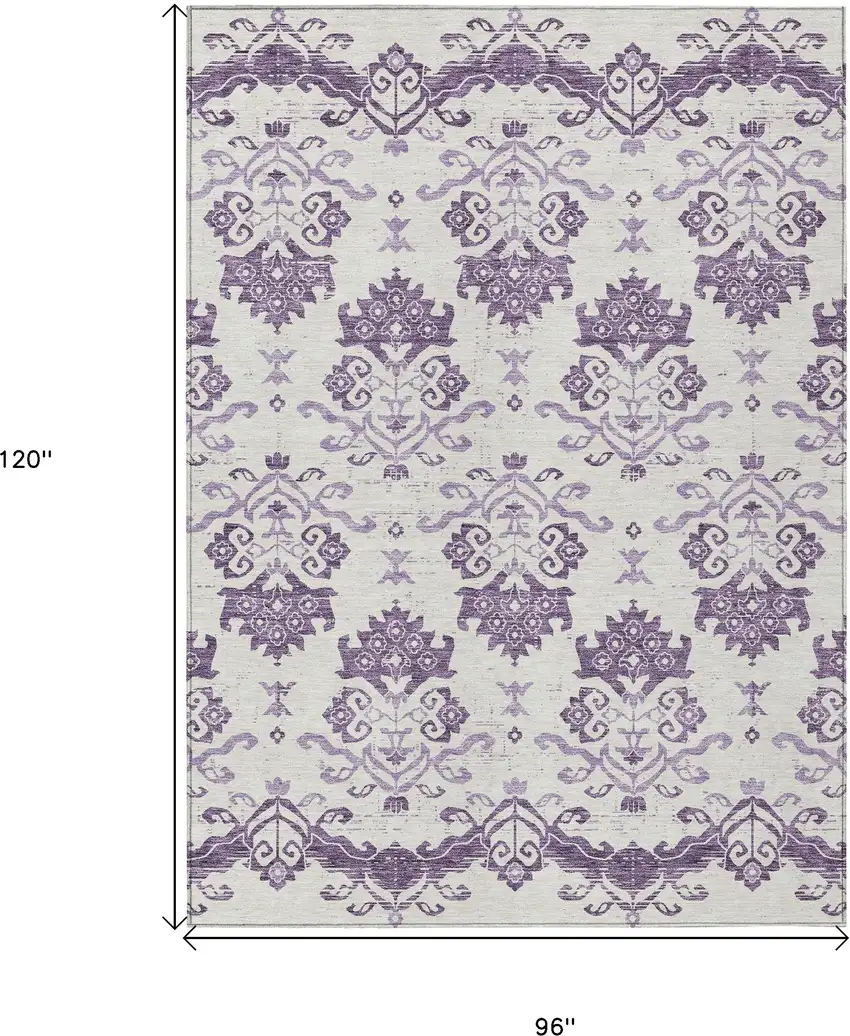 Purple Silver And Lilac Oriental Washable Indoor Outdoor Area Rug Photo 9