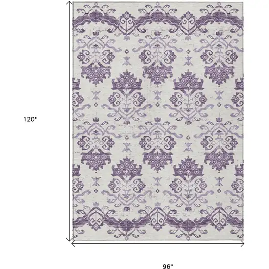 Purple Silver And Lilac Oriental Washable Indoor Outdoor Area Rug Photo 9