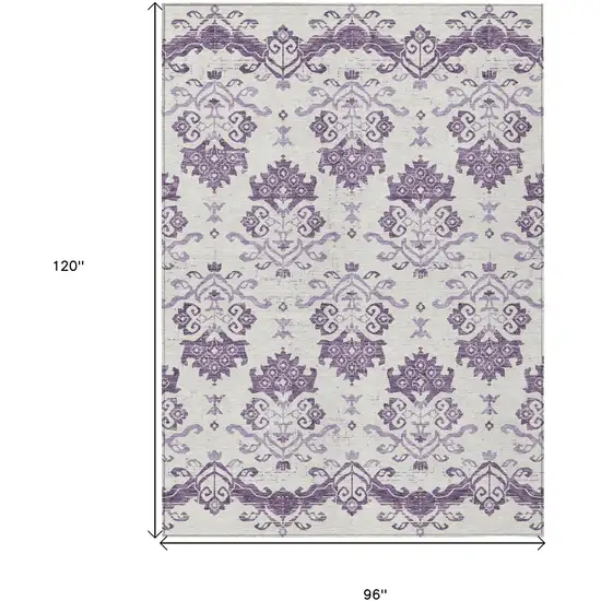 Purple Silver And Lilac Oriental Washable Indoor Outdoor Area Rug Photo 9