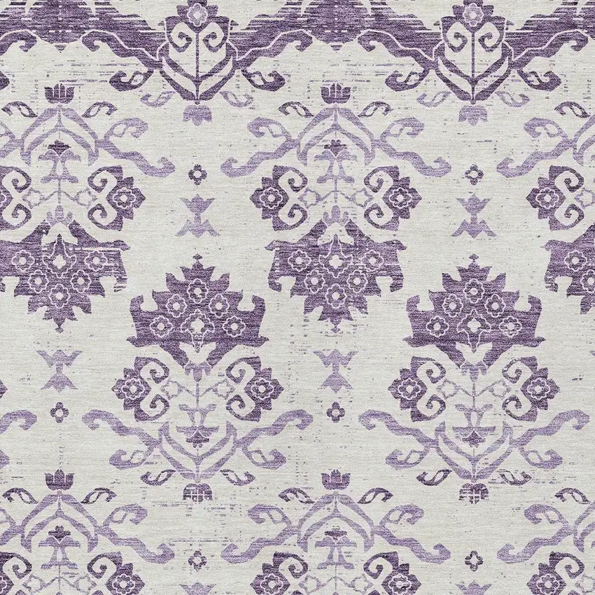Purple Silver And Lilac Oriental Washable Indoor Outdoor Area Rug Photo 4