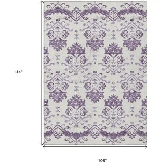 Purple Silver And Lilac Oriental Washable Indoor Outdoor Area Rug Photo 3