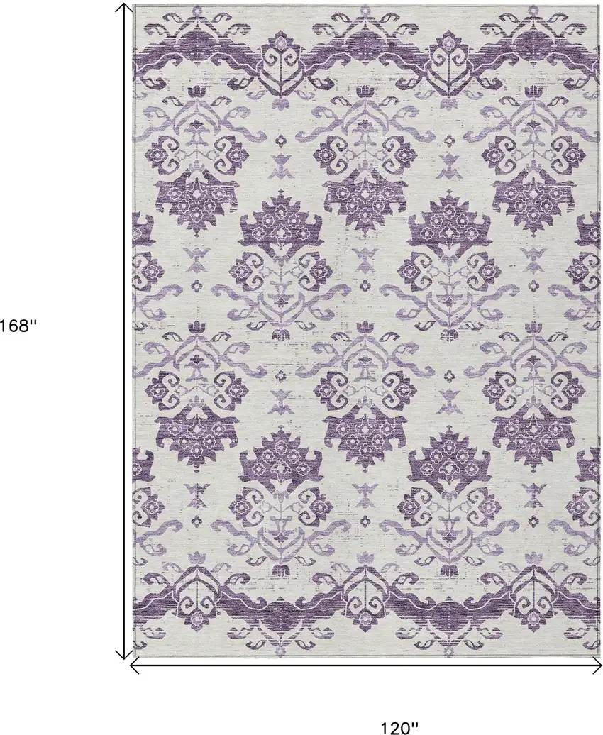 Purple Silver And Lilac Oriental Washable Indoor Outdoor Area Rug Photo 3