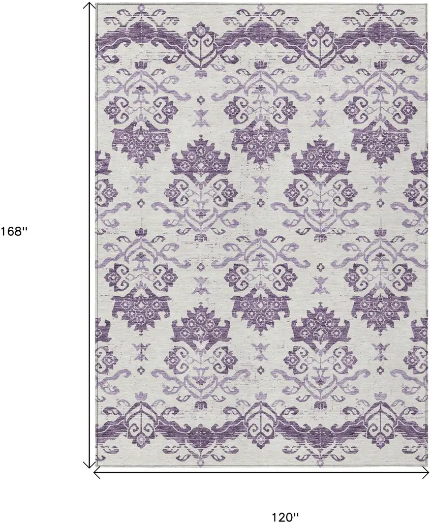 Purple Silver And Lilac Oriental Washable Indoor Outdoor Area Rug Photo 3